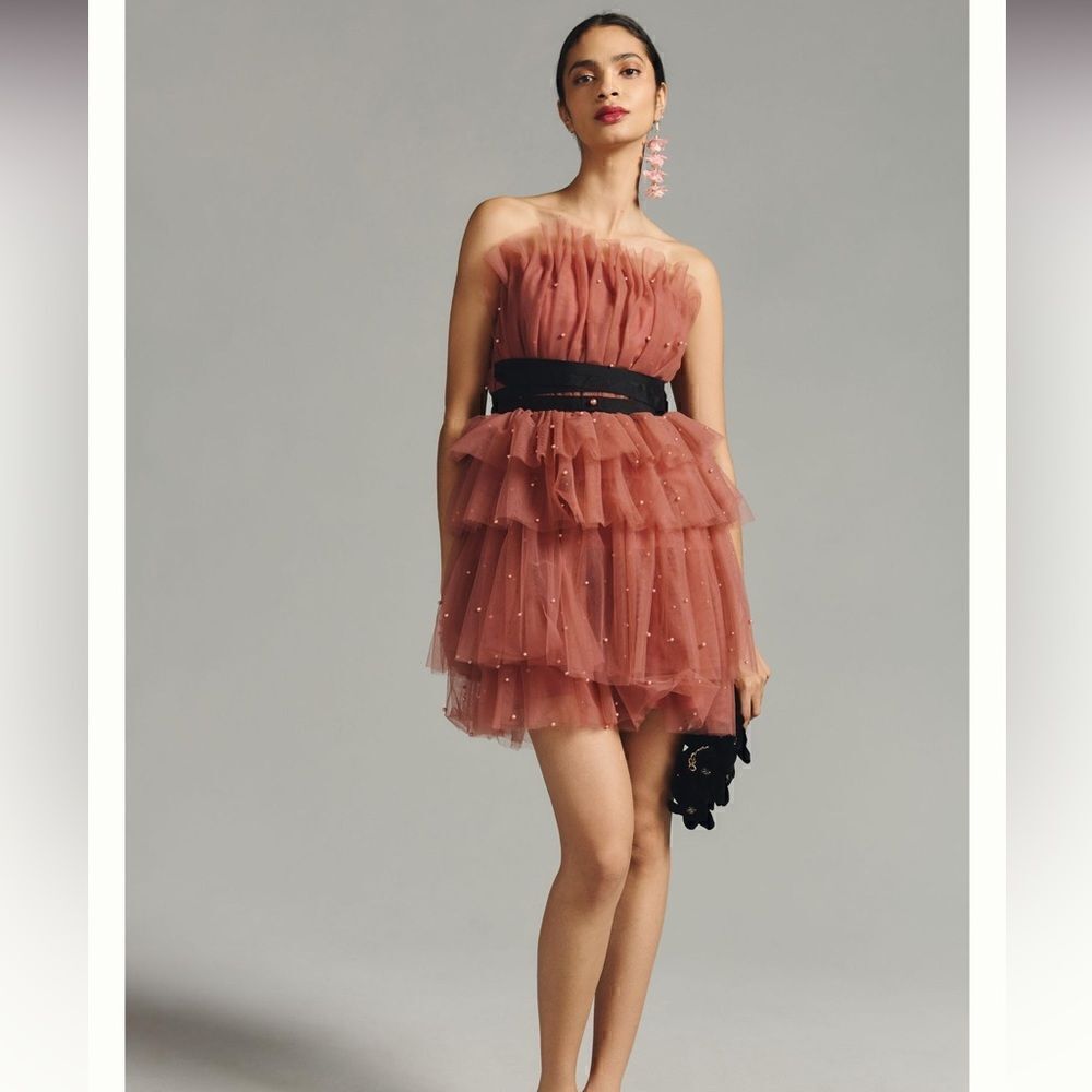Anthropologie x Maeve Tiered Strapless Tulle Dress